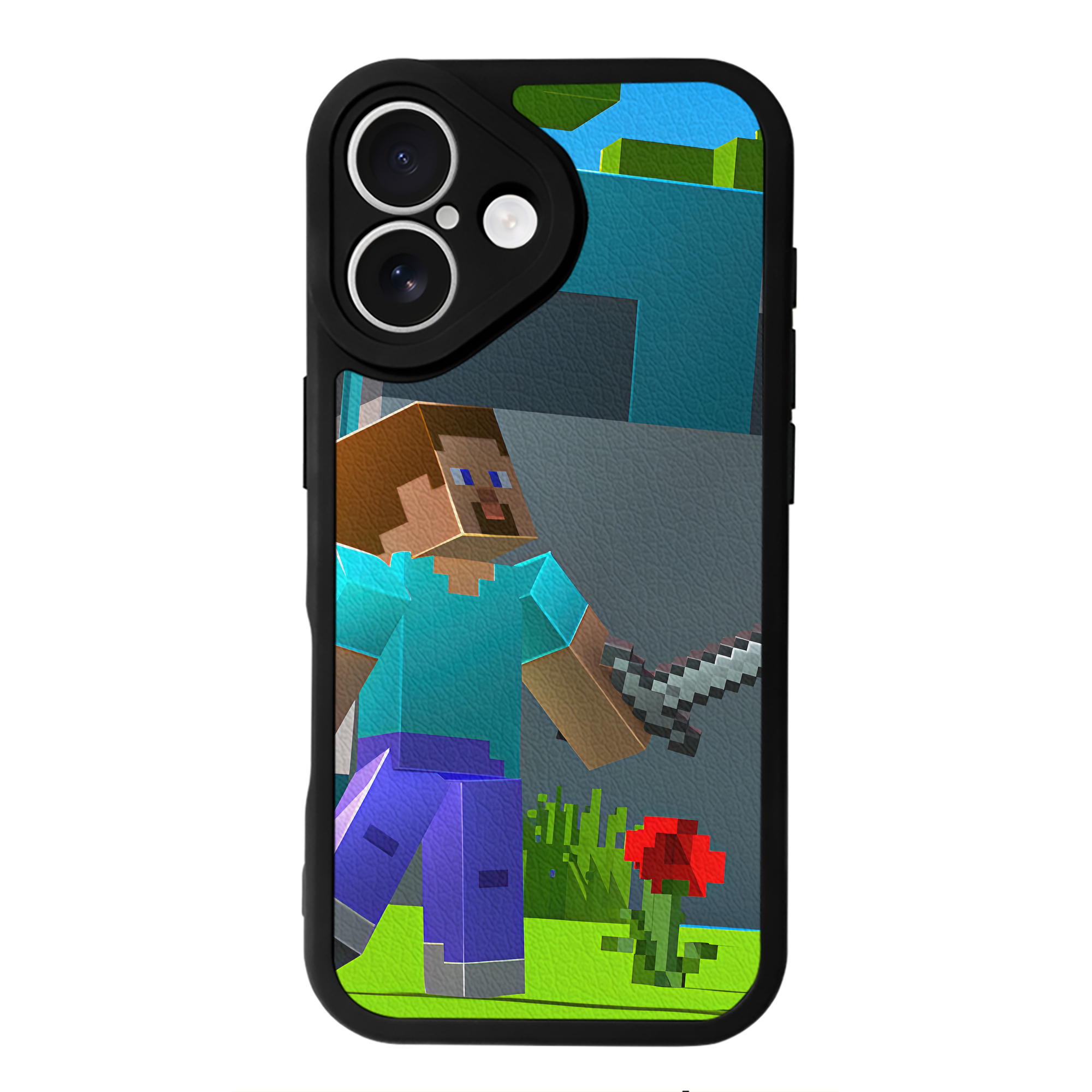 （画像用） マインクラフト ブロックの世界 Minecraft MC Block world 【iPhone 16シリーズ対応】シリコンスマホケース（レザー調） 材質：シリコン